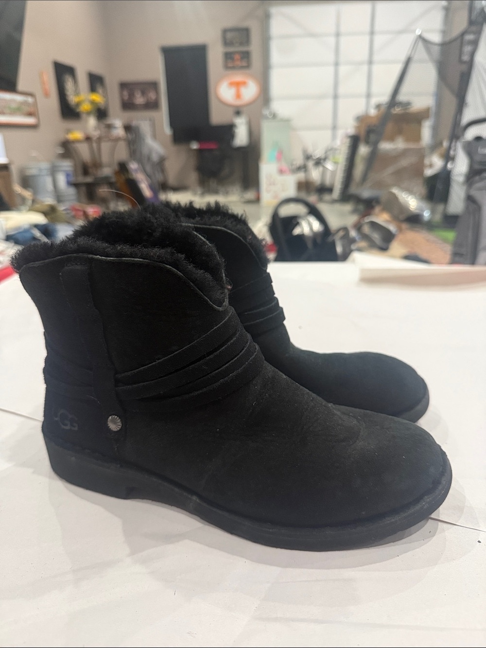 UGG Black Suede Shearling-Lined Ankle Booties